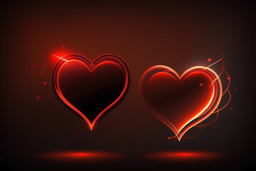Two neon red hearts background 