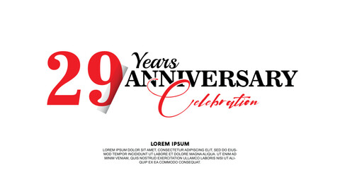 29 year anniversary  celebration logo vector design with red and black color on white background abstract 