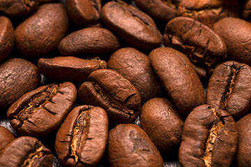 Coffee beans close up. Food background.