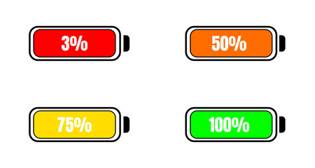 Battery icons set  on transparent background. Battery charge icon. PNG file.