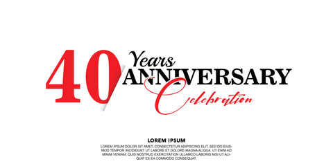 Fototapeta na wymiar 40 year anniversary celebration logo vector design with red and black color on white background abstract 