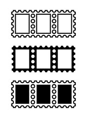 Postage stamp icons set. Symbol of mail, congratulations or postcards. Stamp for an envelope with a letter.