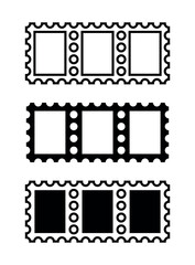 Postage stamp icons set. Symbol of mail, congratulations or postcards. Stamp for an envelope with a letter.
