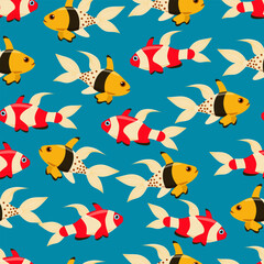 Exotic bright fish seamless pattern. Vector sea fish in flat style. Marine life.