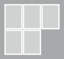 Postage stamp icons set. Symbol of mail, congratulations or postcards. Stamp for an envelope with a letter.