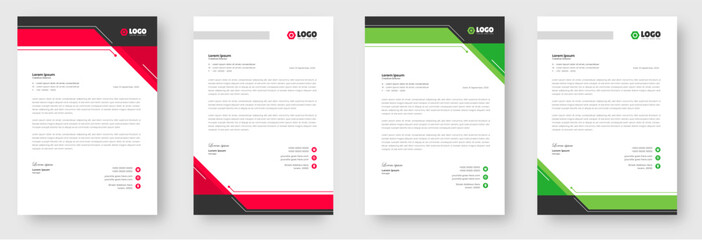 official minimal creative abstract professional informative newsletter magazine corporate letterhead design template with red and green color.