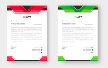 official minimal creative abstract professional informative newsletter magazine corporate letterhead design template with red and green color.