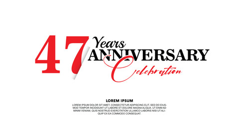 47 year anniversary  celebration logo vector design with red and black color on white background abstract 