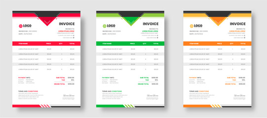 corporate modern minimal Business invoice form template. Invoicing quotes, money bill, Tax form, payment receipt, price invoices and payment agreement design template set.