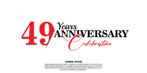 Fototapeta na wymiar 49 year anniversary celebration logo vector design with red and black color on white background abstract 