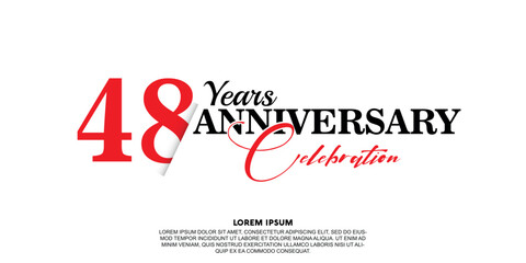 Fototapeta na wymiar 48 year anniversary celebration logo vector design with red and black color on white background abstract 