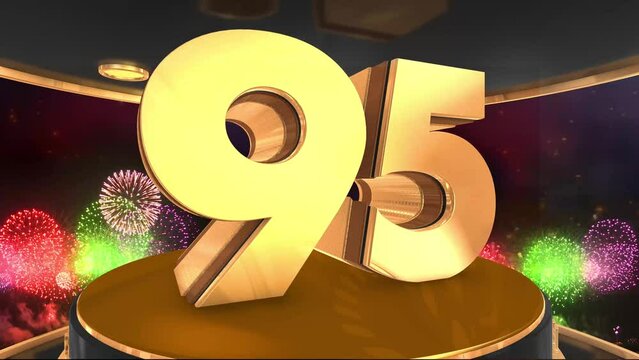 95th birthday animation in gold with fireworks background, 
Animated 95 years Birthday Wishes in 4K 
