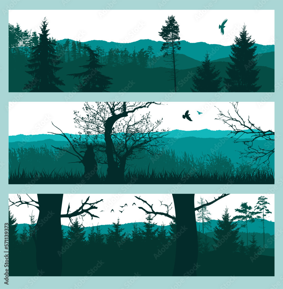 Wall mural horizontal blue graphic landscape. set of different types of nature. vector illustration