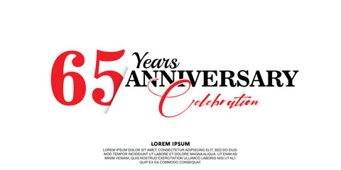 65 year anniversary  celebration logo vector design with red and black color on white background abstract 