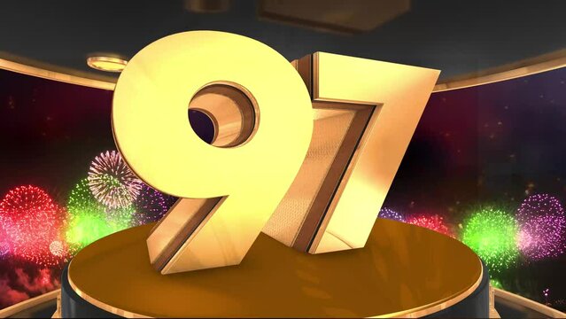 97th birthday animation in gold with fireworks background, 
Animated 97 years Birthday Wishes in 4K
