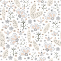 spring seamless pattern cute childish. seamless pattern with plants. For fashion fabrics, children's clothing, t-shirts, cards, templates and scrapbooking. Children's drawing style.