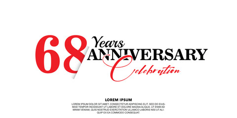 68 year anniversary  celebration logo vector design with red and black color on white background abstract 