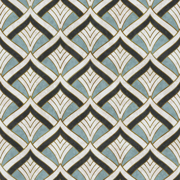 Artistic seamless pattern in art deco style with Asian tuch. Luxury elegant 1920s design for textile and wallpaper. Fabric print vector vintage illustartion.