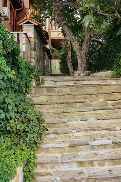 steps on the street of old town. explore ancient architecture