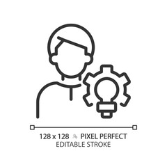 Creator pixel perfect linear icon. Character archetype. Likes make things. Artist and inventor. Psychoanalytic theory. Thin line illustration. Contour symbol. Vector outline drawing. Editable stroke