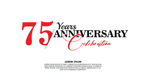 75 year anniversary  celebration logo vector design with red and black color on white background abstract 