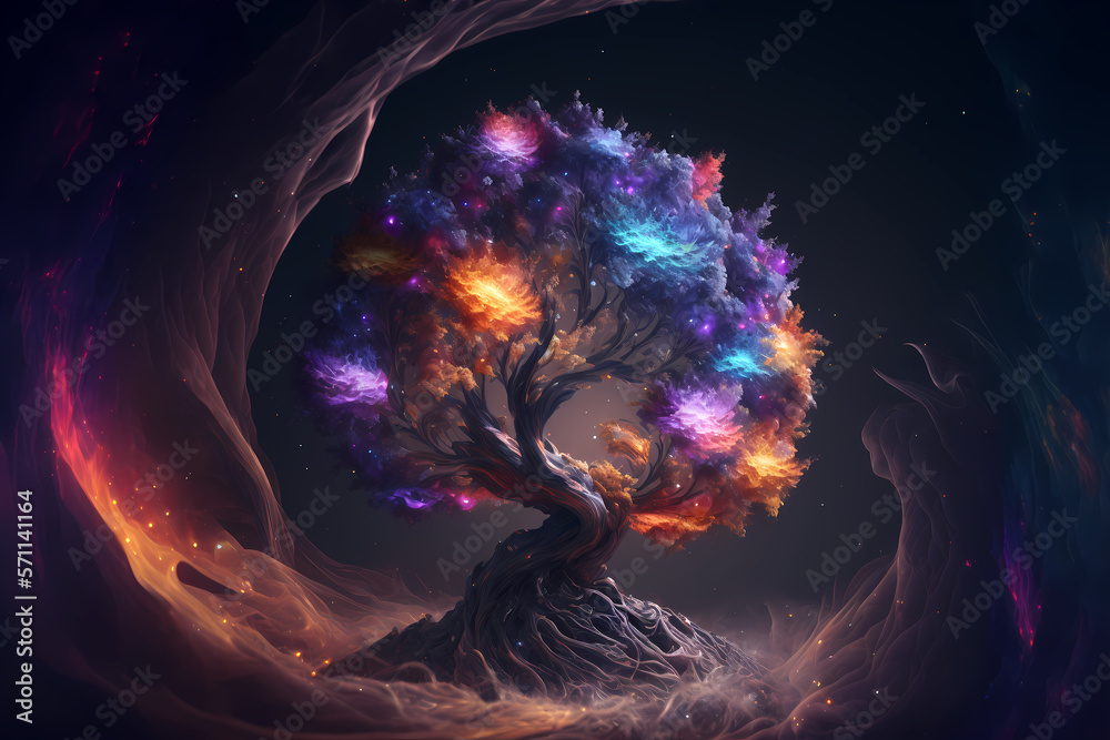Wall mural the space tree of all life and existence, generative ai