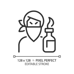 Rebel pixel perfect linear icon. Character archetype. Psychoanalysis. Personal traits. Disruptive force and resistance. Thin line illustration. Contour symbol. Vector outline drawing. Editable stroke