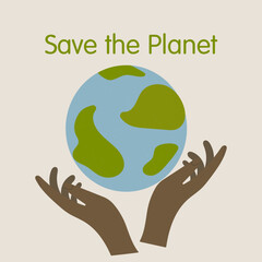 Save the planet. African hands holding globe, earth. Earth day concept. Earth day vector illustration for poster, banner,print,web. Modern cartoon flat style illustration