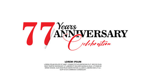 77 year anniversary  celebration logo vector design with red and black color on white background abstract 