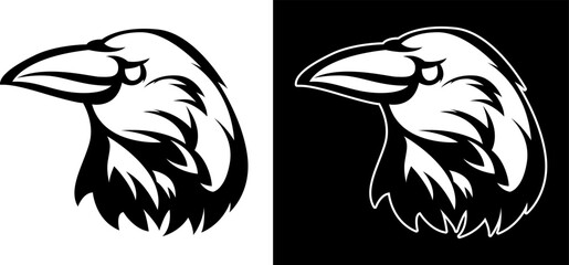 Head of raven. Crow abstract character illustration. Graphic logo designs template for emblem. Image of portrait for company use or tattoo.