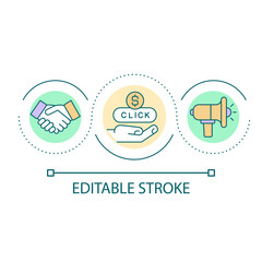 Advertisement campaign online loop concept icon. Pay per click program. Business promotion abstract idea thin line illustration. Isolated outline drawing. Editable stroke. Arial font used