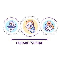 Unique offer for customer loop concept icon. Presentation of innovative product. Promotion abstract idea thin line illustration. Isolated outline drawing. Editable stroke. Arial font used