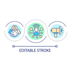 Affiliate marketing network loop concept icon. Join business network. Commercial cooperation abstract idea thin line illustration. Isolated outline drawing. Editable stroke. Arial font used