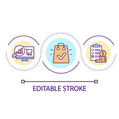 Product launching on market loop concept icon. Analysing sales trends. Business profit abstract idea thin line illustration. Isolated outline drawing. Editable stroke. Arial font used