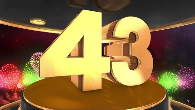 43rd birthday animation in gold with fireworks background, 
Animated 43 years Birthday Wishes in 4K 