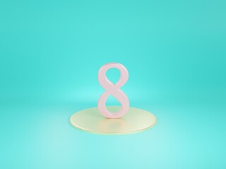 Pink eight or 8 on blue background 3d rendering Illustration for business ideas.