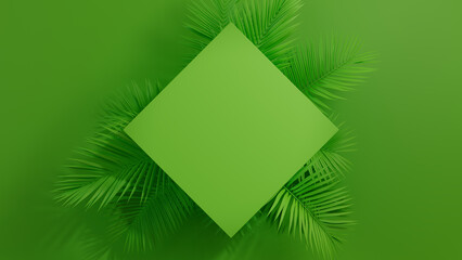 Green, Contemporary Design with Diamond Botanical Frame. Palm Plant Border with copy-space.