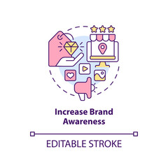 Increase brand awareness concept icon. Social media advertising goal abstract idea thin line illustration. Isolated outline drawing. Editable stroke. Arial, Myriad Pro-Bold fonts used