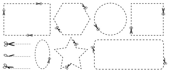 Different Flat Isolated Scissor Coupon Border Set Illustrations