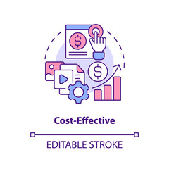 Cost effective concept icon. Promotion online. Social media advertising benefit abstract idea thin line illustration. Isolated outline drawing. Editable stroke. Arial, Myriad Pro-Bold fonts used