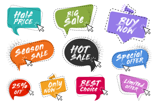 Different Colorful Isolated Sale Shopping Best Offer Icon Illustrations Concept