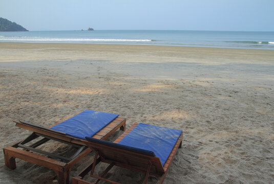 two beach chairs, beautiful sea view, Koh Phayam, Thailand
