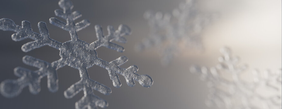 Snowflake Christmas Background. Beautiful, Crystalline Seasonal Banner with copy-space.