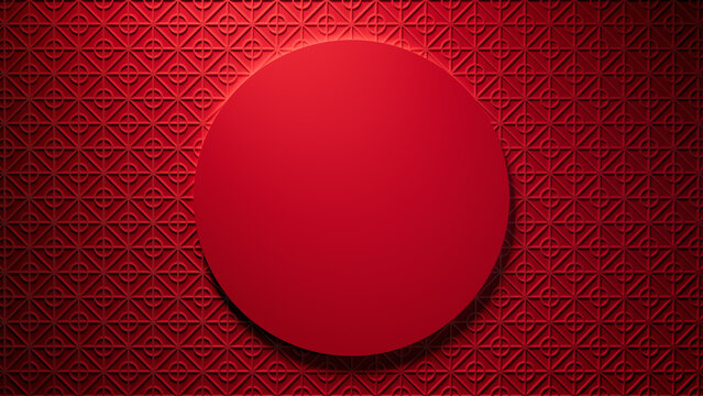 Red Asian Design Background, with Circle Frame on 3D Pattern. Chinese New Year Template with copy-space.