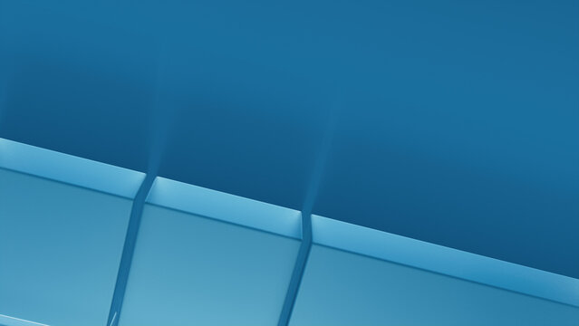 Translucent Shapes on a Blue Surface. Innovative Tech Aesthetic with copy space. 3D Render.