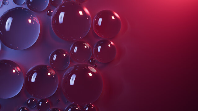 Maroon and Blue Background with Water Droplets on Surface. Glossy Wallpaper with Copy-Space.