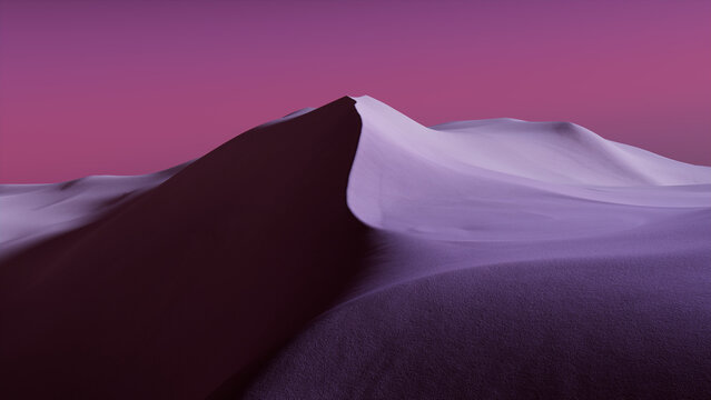 Desert Landscape with Sand Dunes and Magenta Gradient Starry Sky. Scenic Contemporary Background.