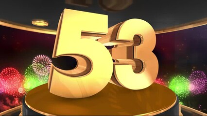 53rd birthday animation in gold with fireworks background, 
Animated 53 years Birthday Wishes in 4K 