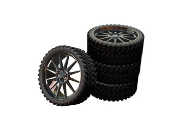 New car wheels set. Isolated on white background 3d illustration.