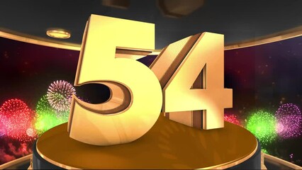 54th birthday animation in gold with fireworks background, 
Animated 54 years Birthday Wishes in 4K 
